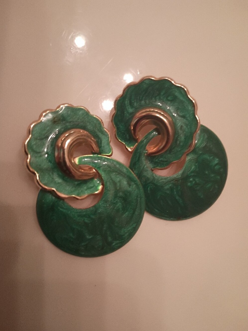 Green Swirl Enamel Statement Earrings